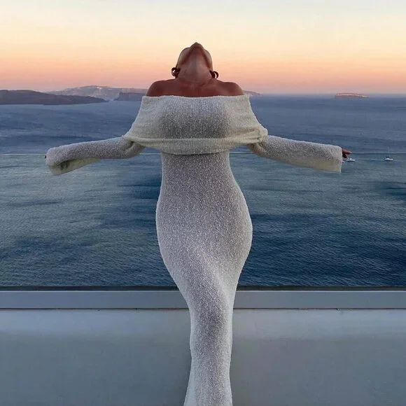 Sexy Women's Beach Vacation Style Plain Semi-Sheer off shoulder maxi Dress - Picture 10 of 10